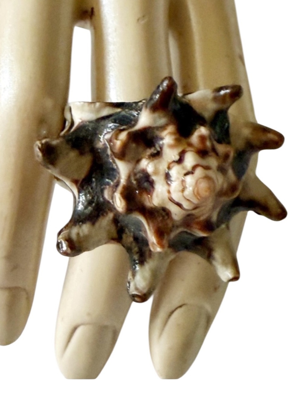 Hand Crafted Brown and Cream Star Shell Statement Ring